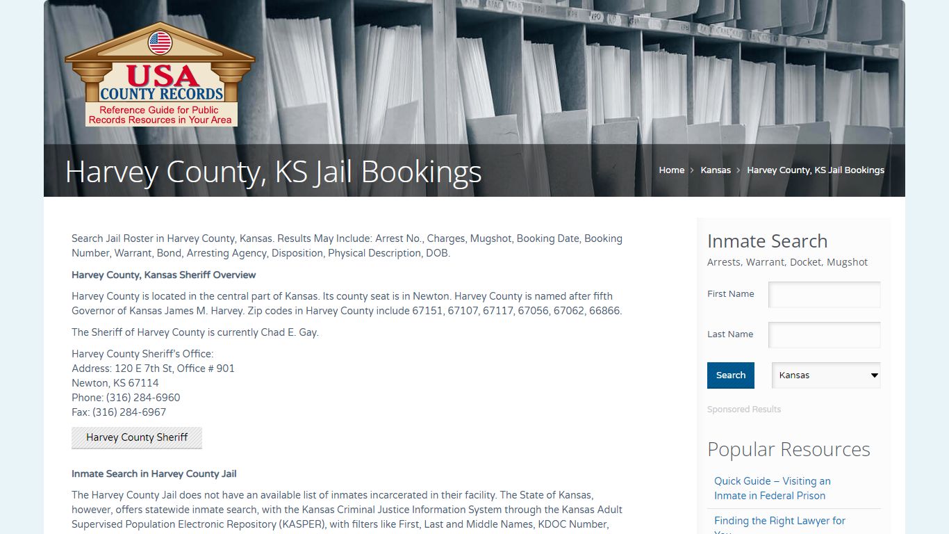 Harvey County, KS Jail Bookings | Name Search